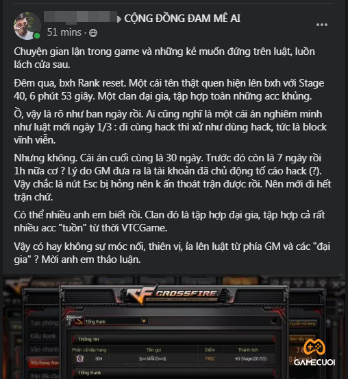 Bài đăng về tài khoản được "ân xá" vì "có công tố cáo hack"