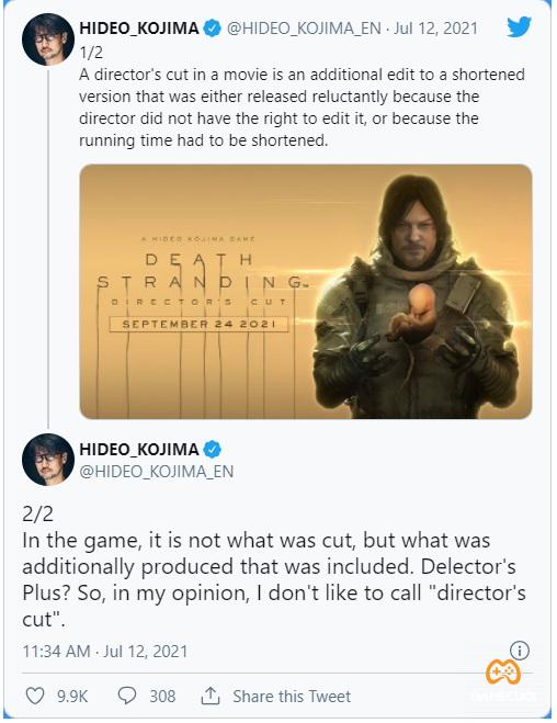 Kojima đã lên thẳng Twitter để giải thích rằng anh ấy không nhất thiết đồng ý với việc gắn Director’s Cut vào cho đứa con tinh thần của mình.
