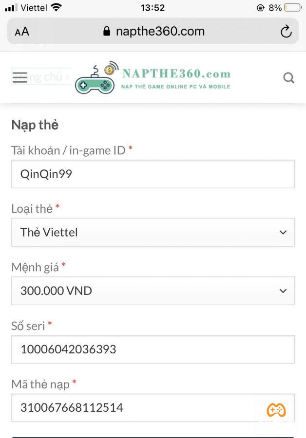 Napthe360.com lừa đảo nạp đá quý Play Together
