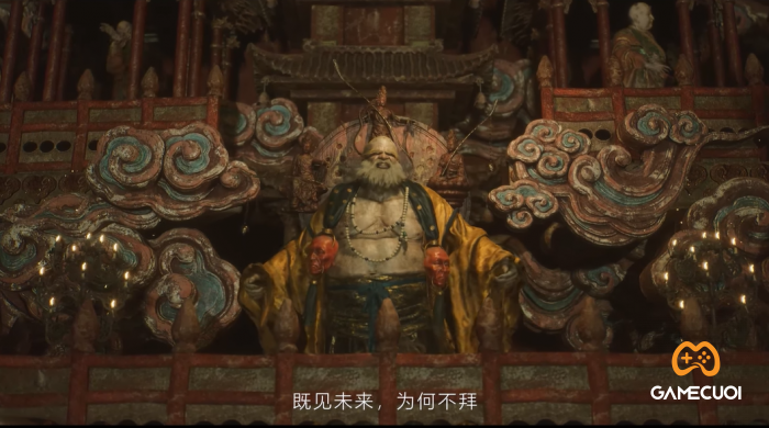 Người đứng trên cao nói có vẻ như là Hoang Mi Lão Phật - Hoàng Mi Lão quái, hay còn gọi là Hoàng Mi Đại Vương. 