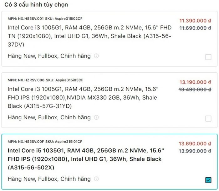 Laptop hoc tap giai tri nhe nhang duoi 15 trieu cho mua Covid Acer Aspire 3 15 Intel 1A Game Cuối