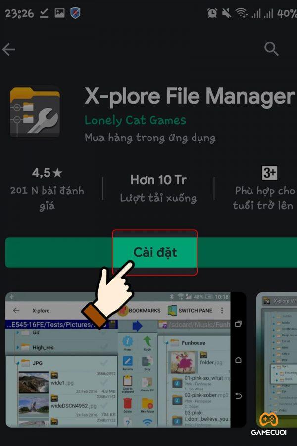 Cài đặt ứng dụng X-plore File Manager.