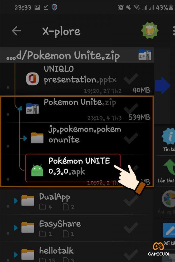 Nhấn chọn file Pokemon Unite.apk