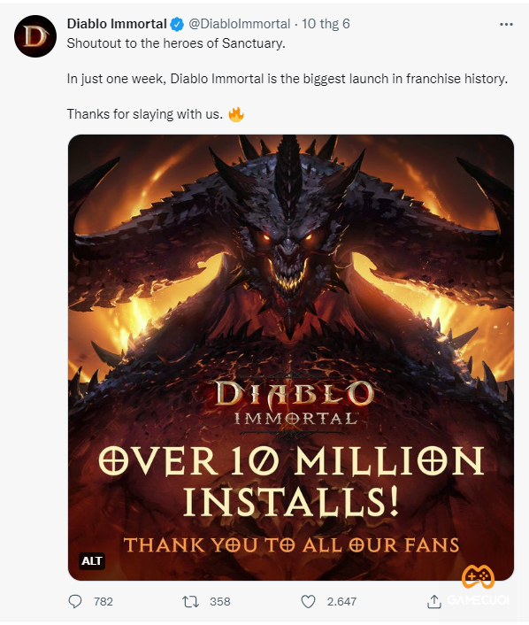 Diablo Immortal ăn mừng cột mốc lớn bất chấp việc nhận điểm số tệ hại chỉ vỏn vẹn 0.2 trên Metacritic