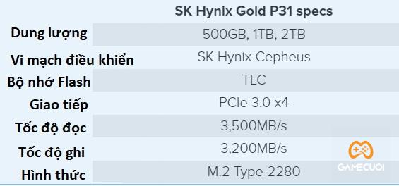 SSD tot nhat de choi game nam 2022 SK Hynix Gold P31 Game Cuối