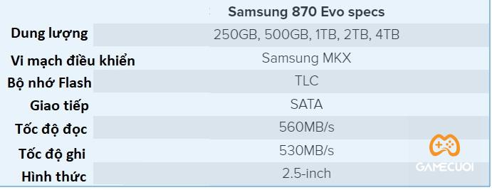 SSD tot nhat de choi game nam 2022 Samsung 870 EVO 1 Game Cuối