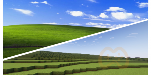 Hình nền đồng cỏ huyền thoại trên WinXP được tái hiện trong Minecraft