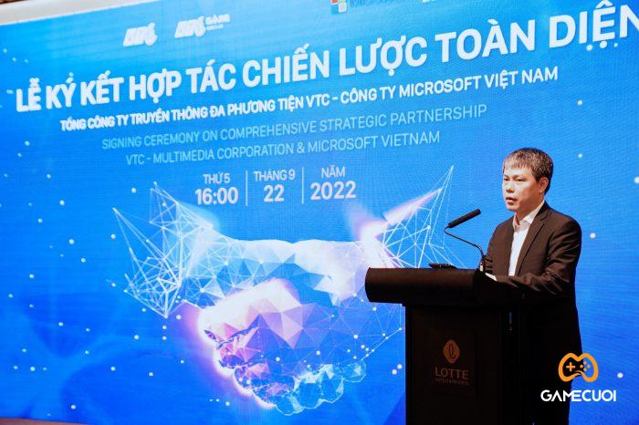 Ông Nguyễn Ngọc Bảo, Tổng Giám đốc Tổng Công ty truyền thông đa phương tiện VTC, phát biểu tại buổi lễ ký kết.