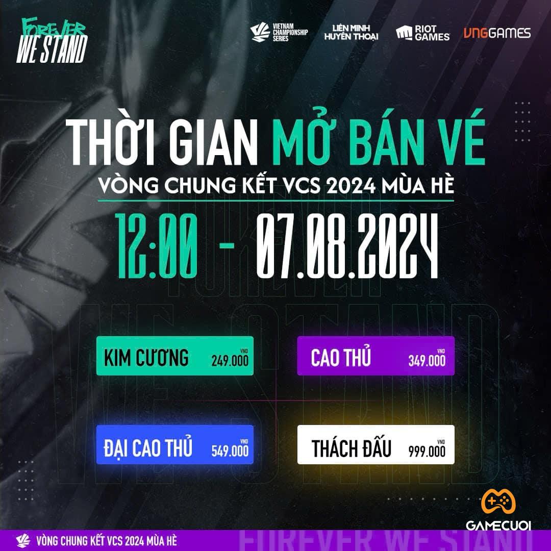 Vòng Chung Kết VCS 2024 mùa hè: giá vé lên tới 999.000 VND cho vị trí ngồi VIP nhất