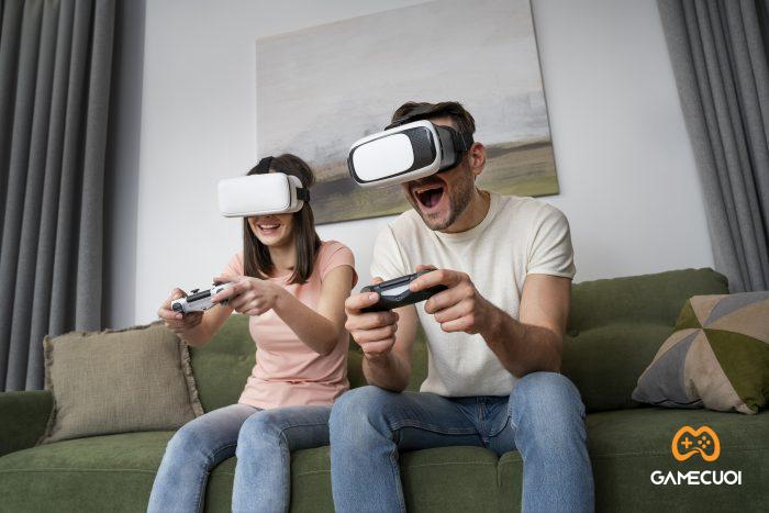 couple enjoying playing video game Game Cuối