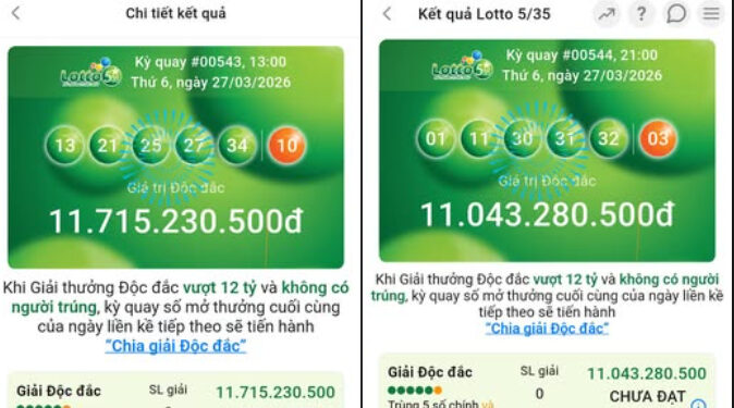 [Vietlott] – Tổng tiền thưởng của Lotto 5/35 “lỗi” hẳn 1,7 tỷ tối ngày 27/03