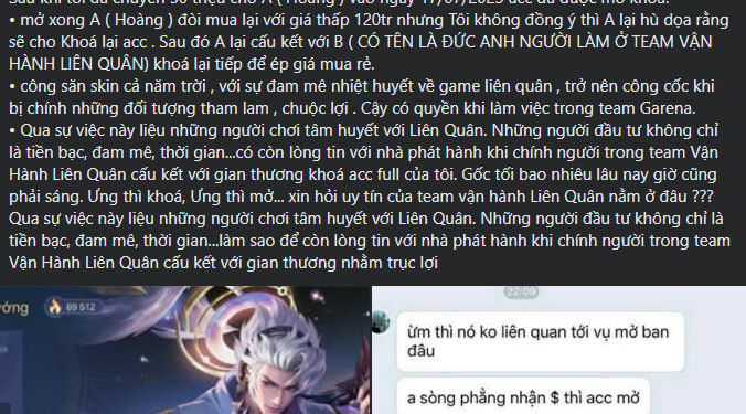 Chấn động Liên Quân: Garena chính thức lên tiếng về vụ “mở khóa acc chui” giá 50 triệu đồng