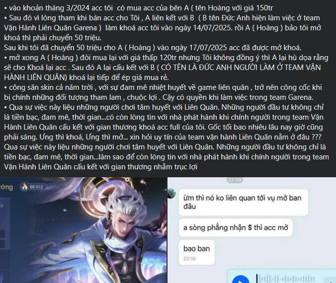 Chấn động Liên Quân: Garena chính thức lên tiếng về vụ “mở khóa acc chui” giá 50 triệu đồng